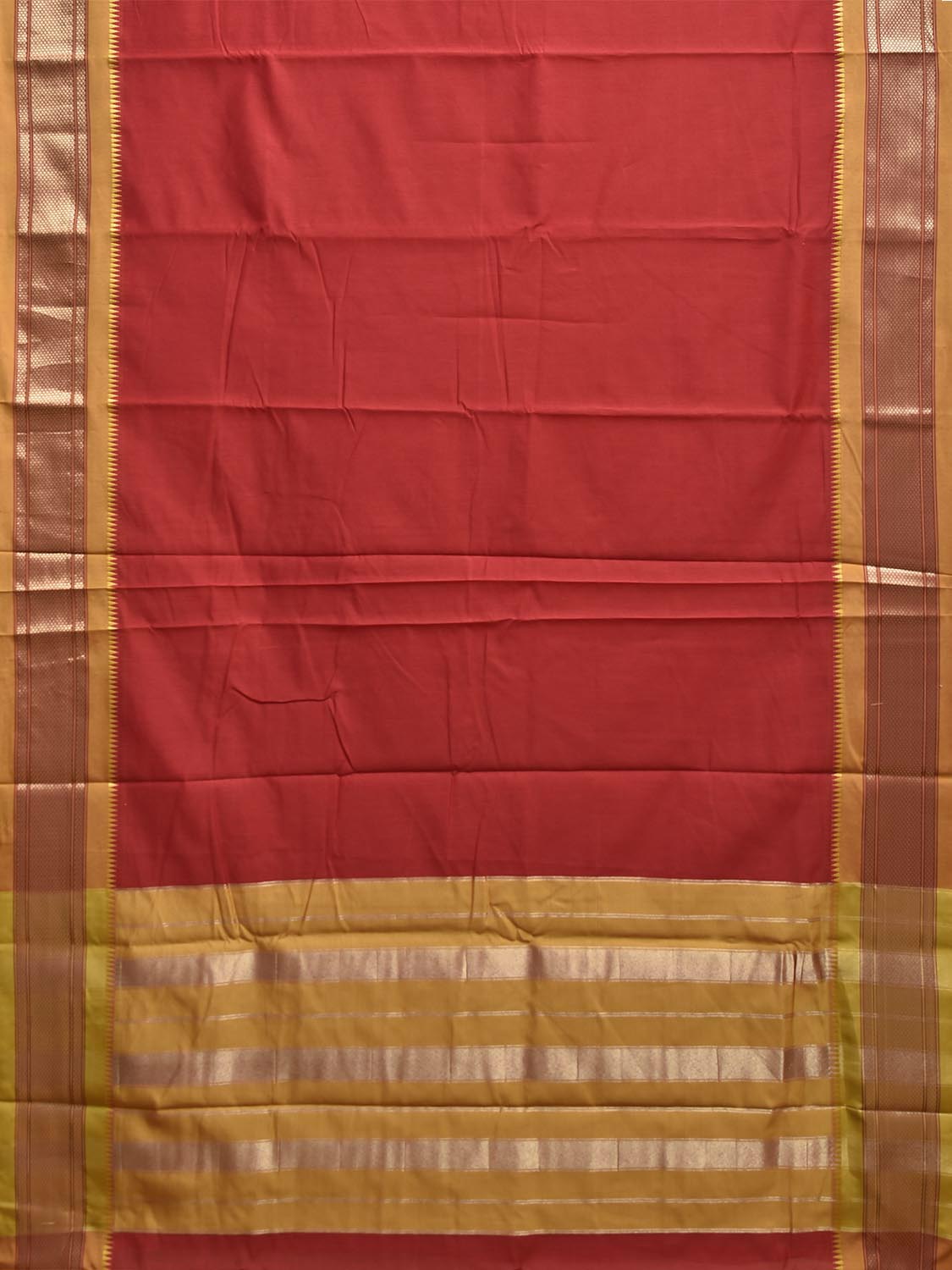 Red and Olive Bamboo Cotton Plain Saree with Contrast Pallu Design No Blouse bc0986
