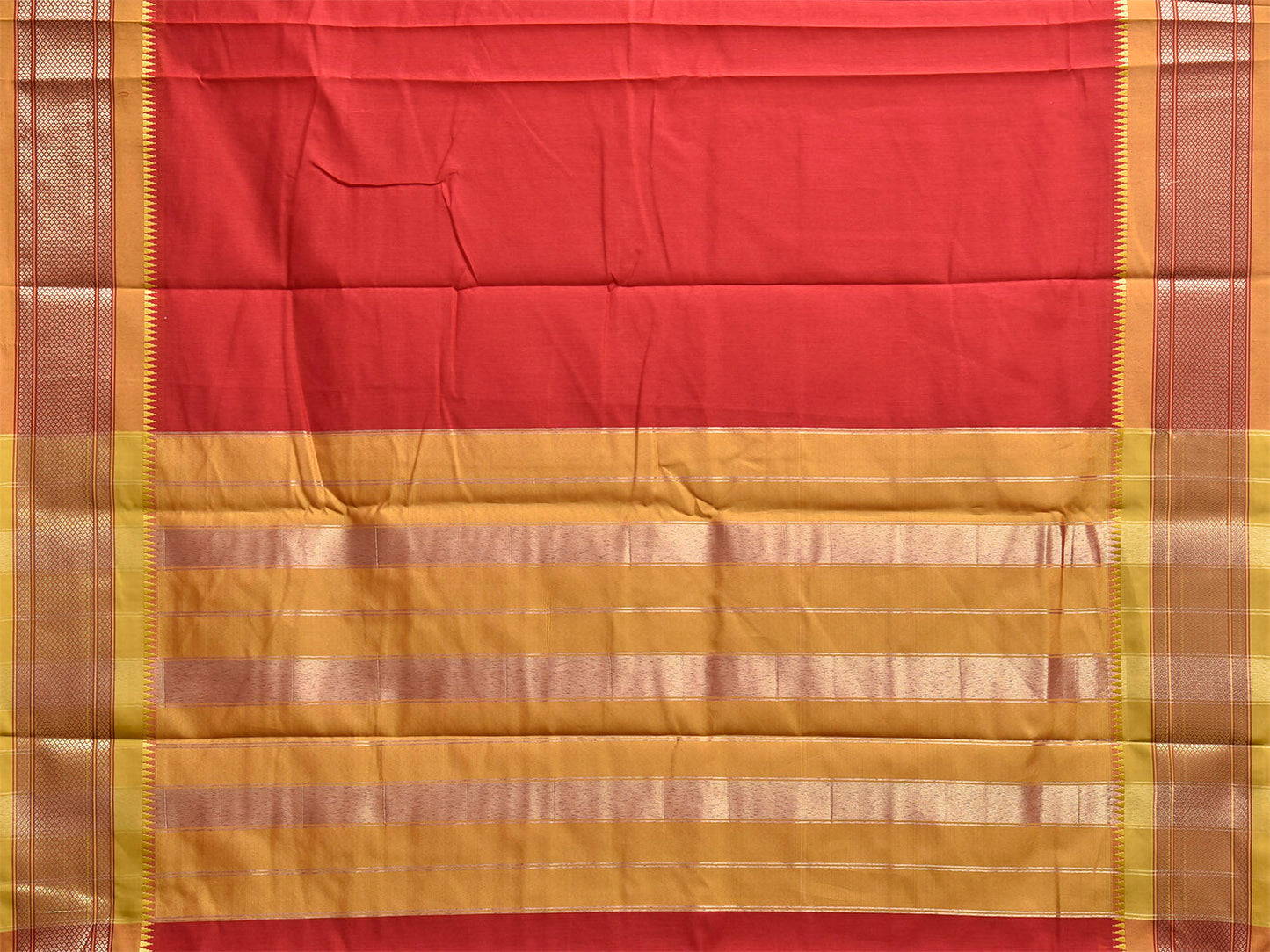 Red and Olive Bamboo Cotton Plain Saree with Contrast Pallu Design No Blouse bc0986