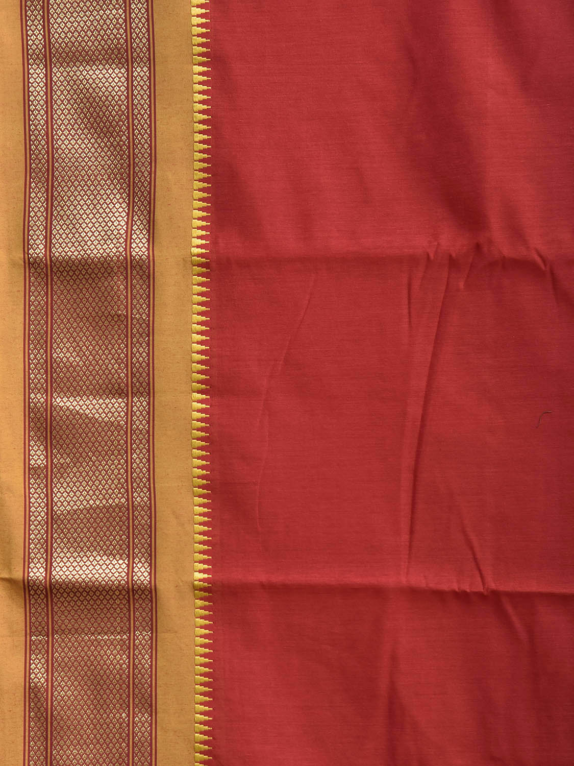 Red and Olive Bamboo Cotton Plain Saree with Contrast Pallu Design No Blouse bc0986