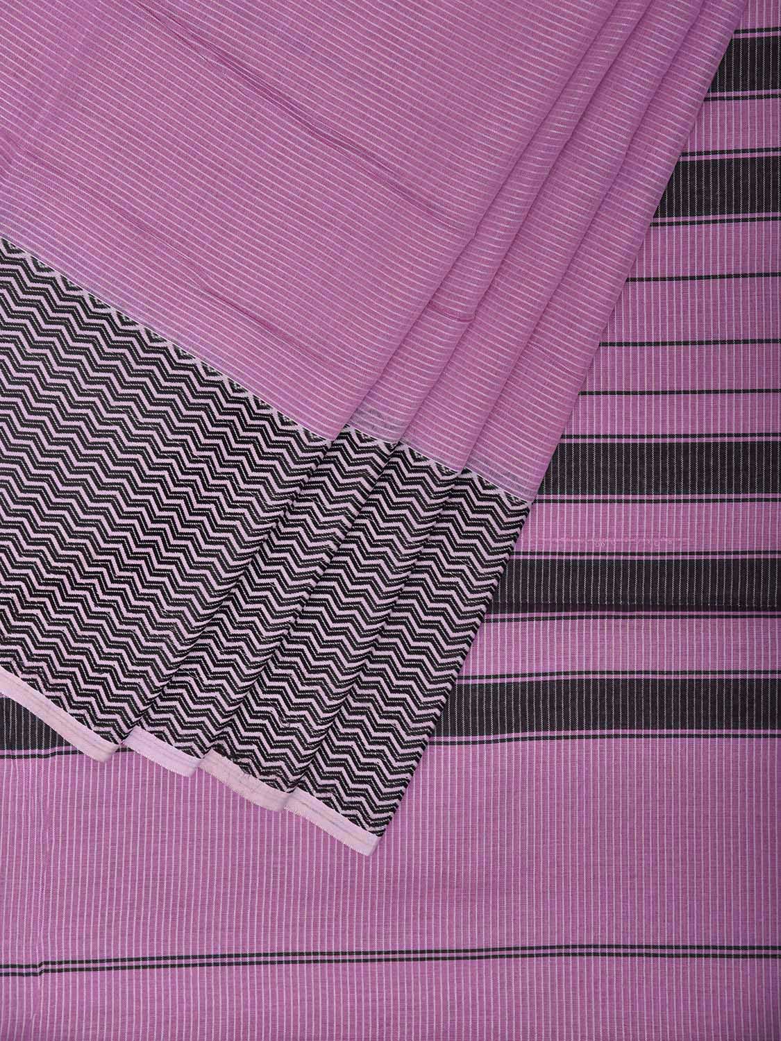 Pink and Black Bamboo Cotton Saree with Strips Design No Blouse bc0987