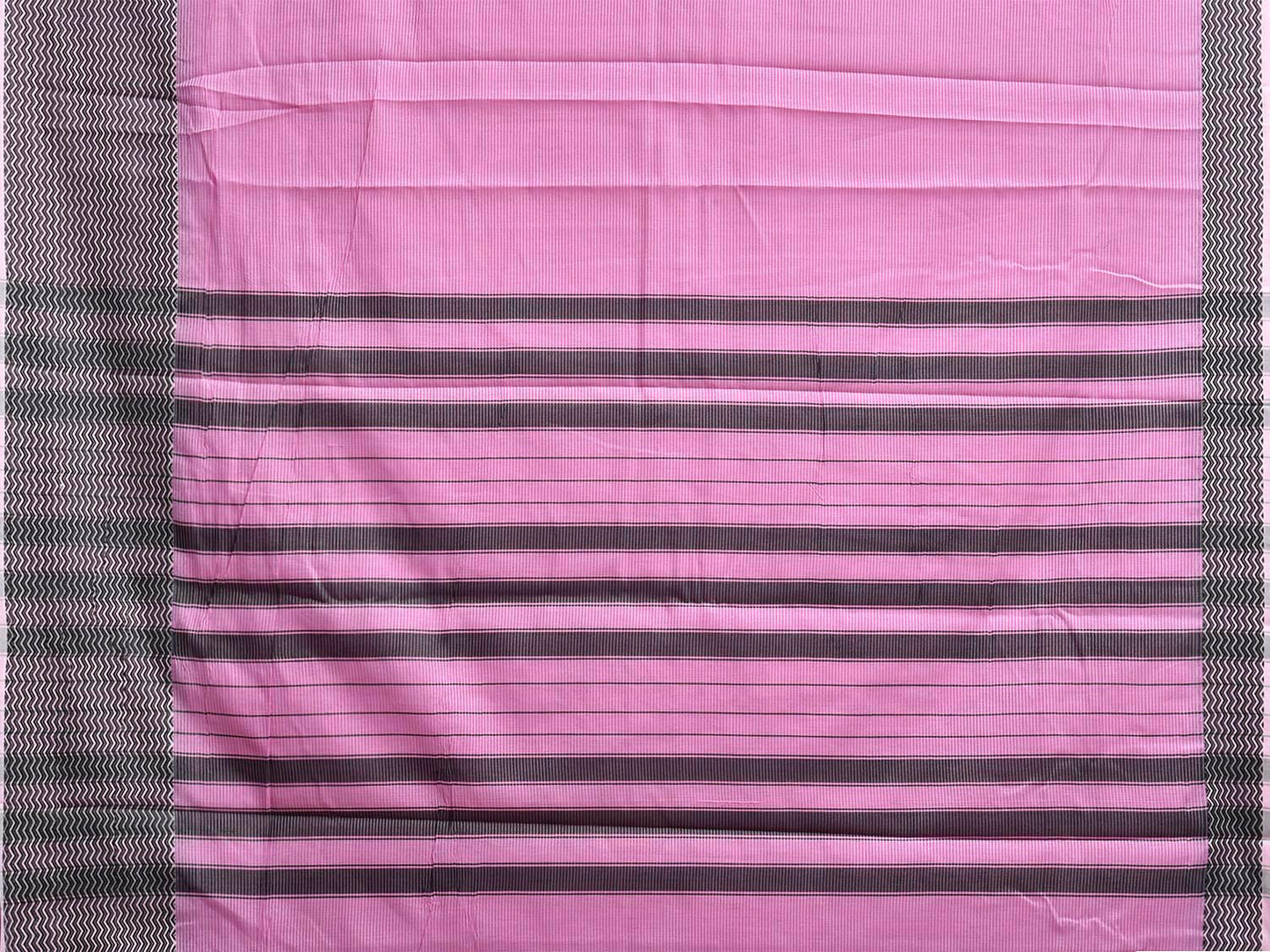 Pink and Black Bamboo Cotton Saree with Strips Design No Blouse bc0987
