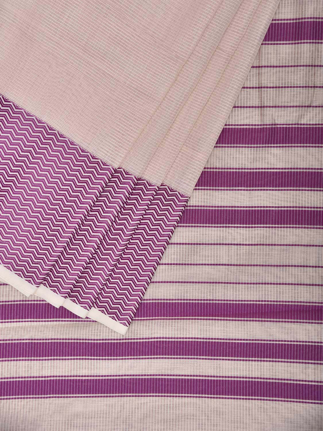 Cream and Pink Bamboo Cotton Saree with Strips Design No Blouse bc0989