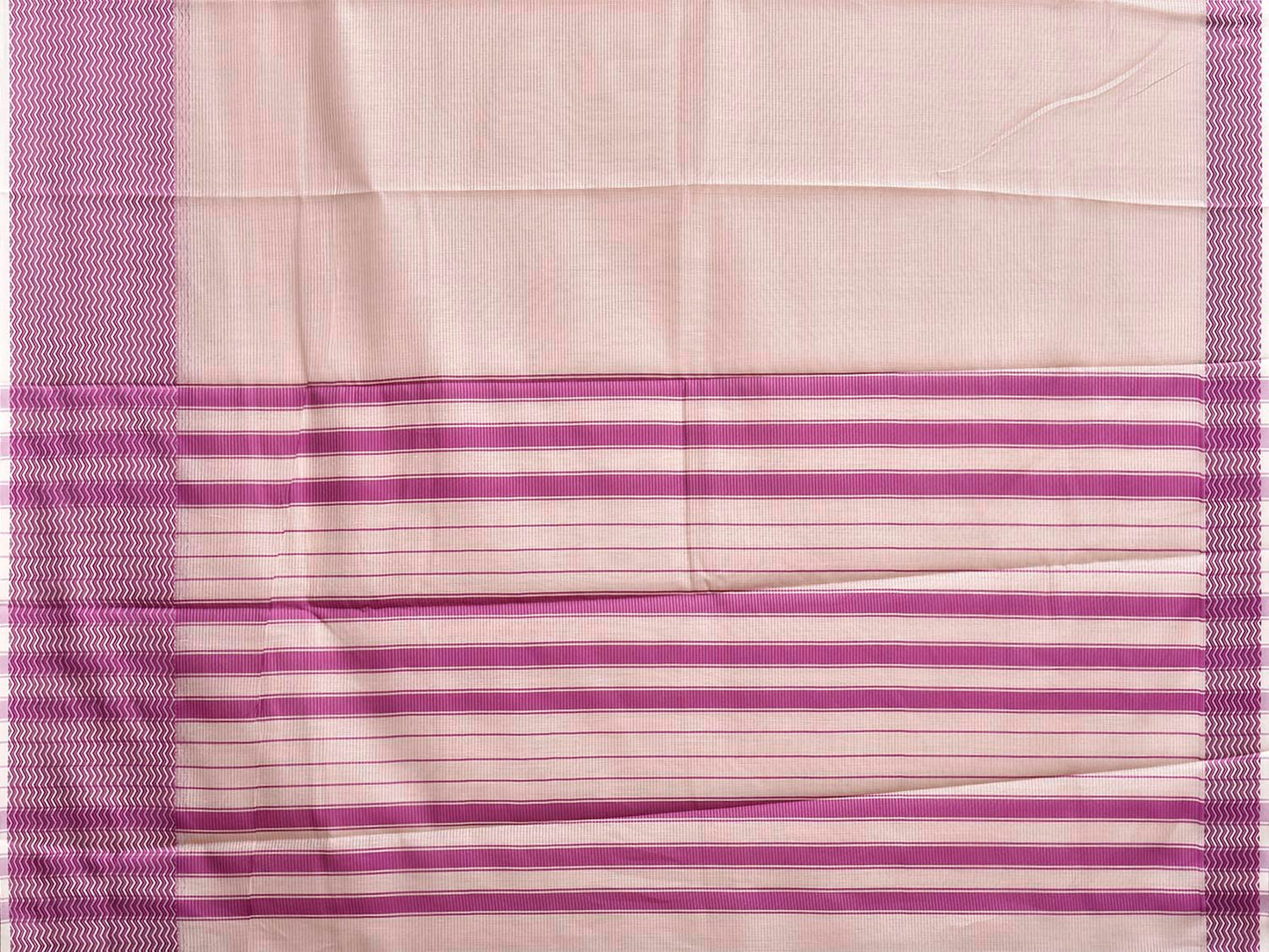 Cream and Pink Bamboo Cotton Saree with Strips Design No Blouse bc0989