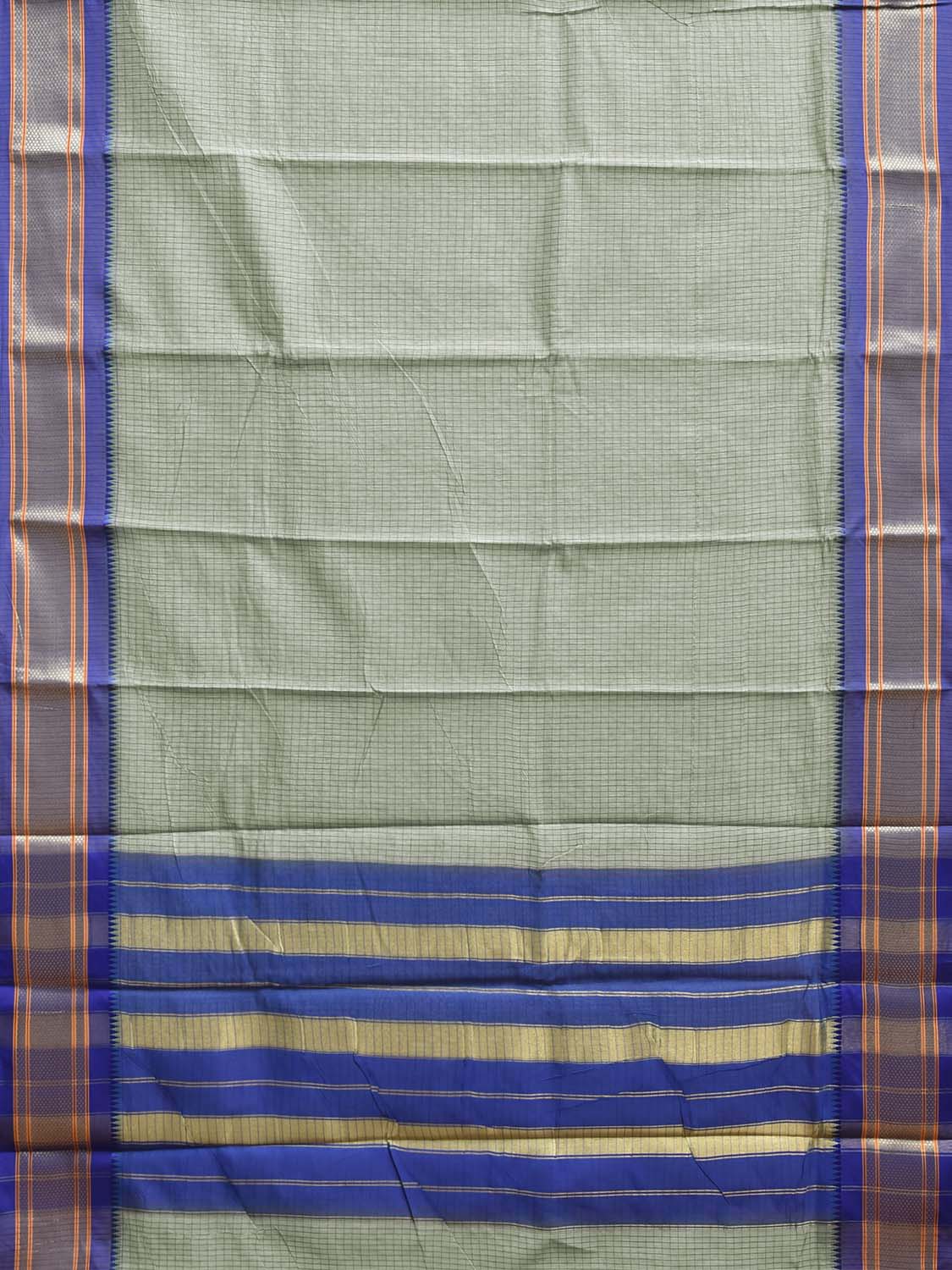 Sea Green and Blue Bamboo Cotton Saree with Checks Design No Blouse bc0990