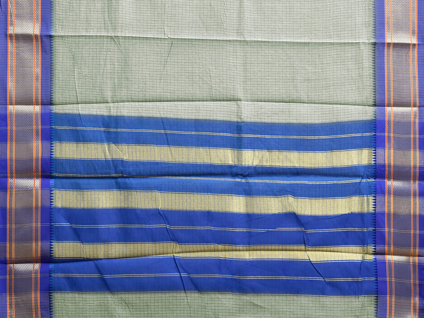 Sea Green and Blue Bamboo Cotton Saree with Checks Design No Blouse bc0990