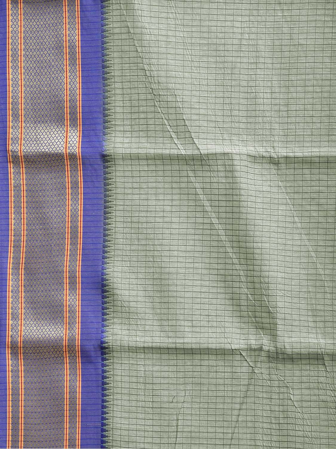 Sea Green and Blue Bamboo Cotton Saree with Checks Design No Blouse bc0990