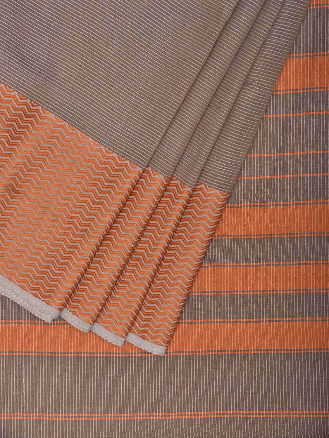 Light Brown and Orange Bamboo Cotton Saree with Strips Design No Blouse bc0992