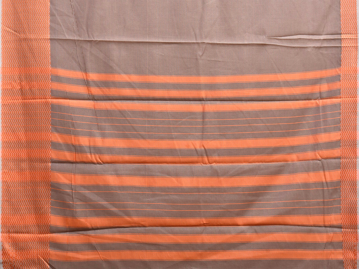 Light Brown and Orange Bamboo Cotton Saree with Strips Design No Blouse bc0992