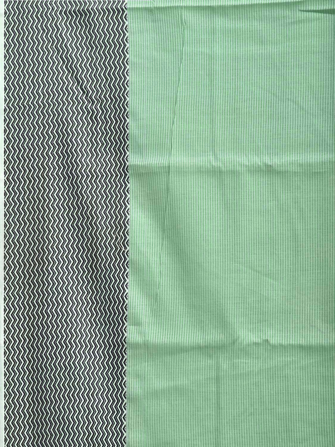 Light Green and Black Bamboo Cotton Saree with Strips Design No Blouse bc0993