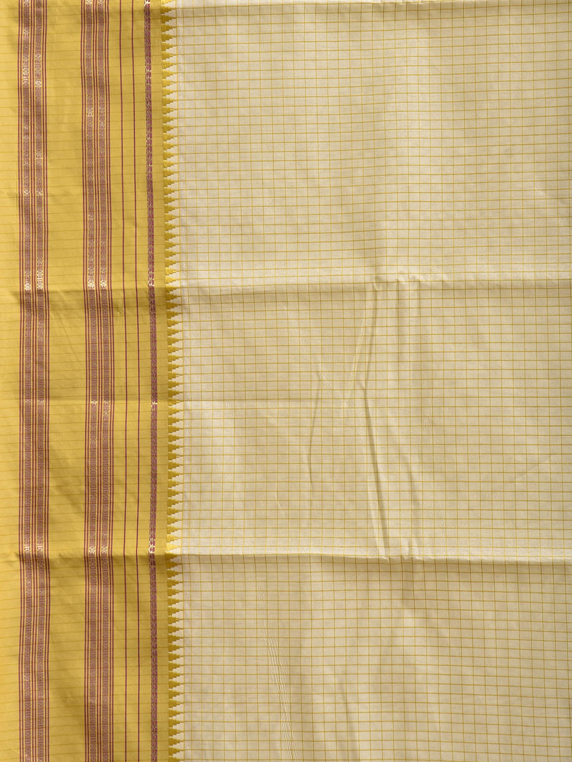 Cream and Olive Bamboo Cotton Viscose Silk Saree with Checks Design No Blouse bc0998