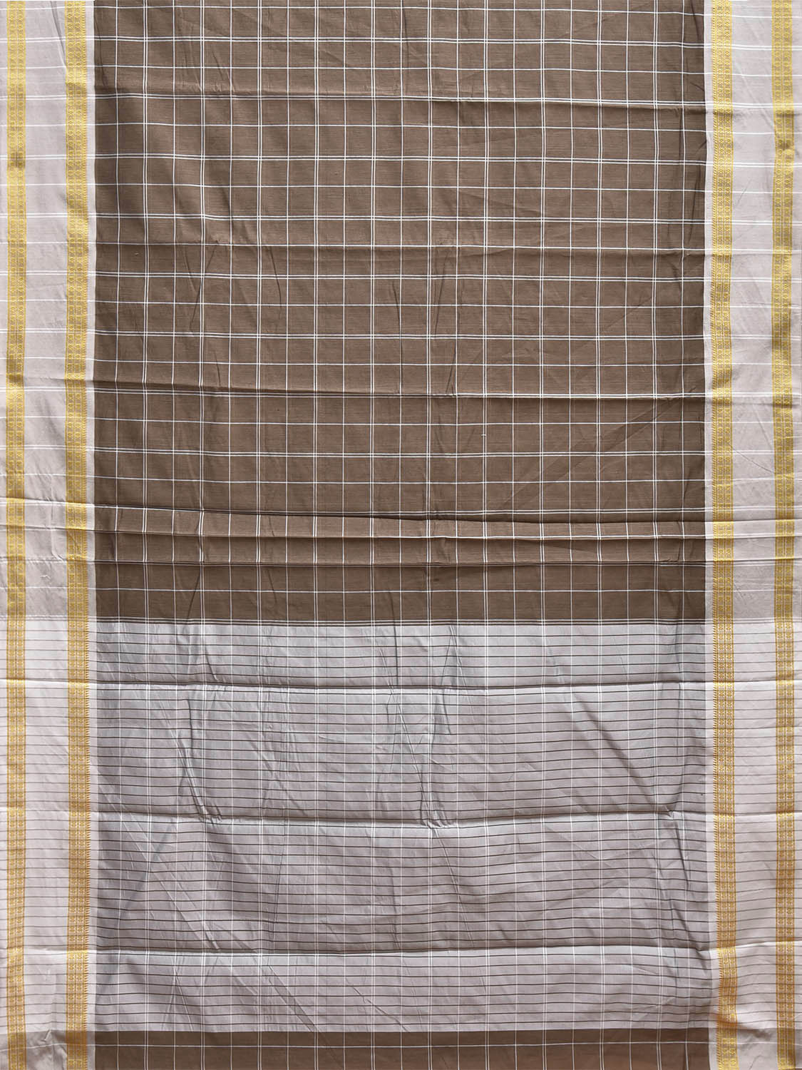 Light Brown and White Bamboo Cotton Saree with Big Checks Design No Blouse bc1001