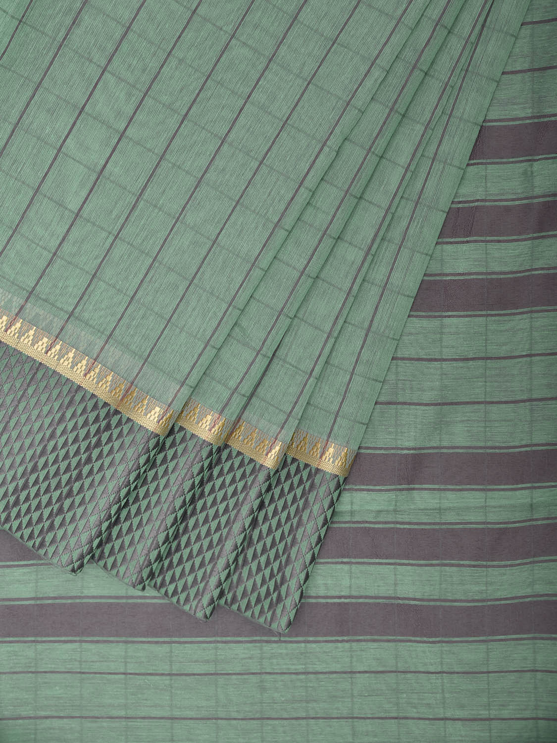 Turquoise and Grey Bamboo Cotton Saree with Big Checks Design No Blouse bc1002