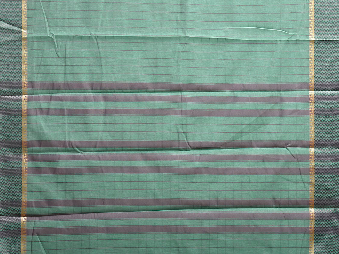 Turquoise and Grey Bamboo Cotton Saree with Big Checks Design No Blouse bc1002
