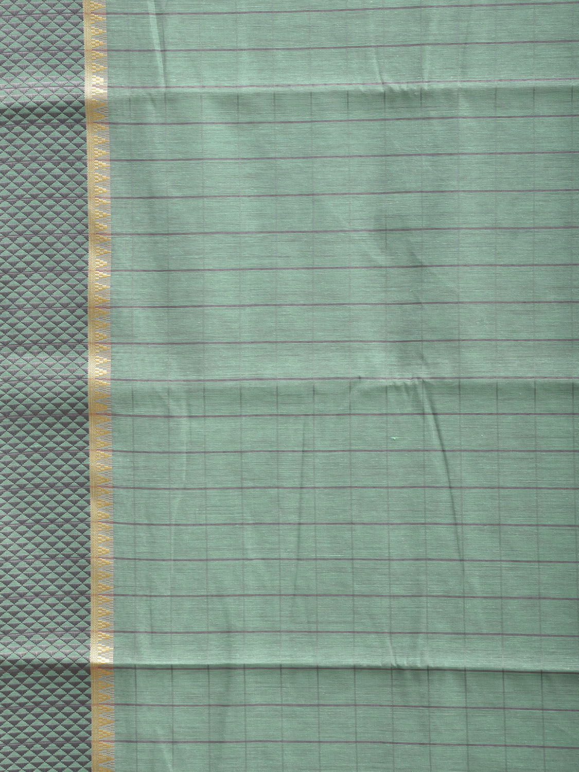 Turquoise and Grey Bamboo Cotton Saree with Big Checks Design No Blouse bc1002