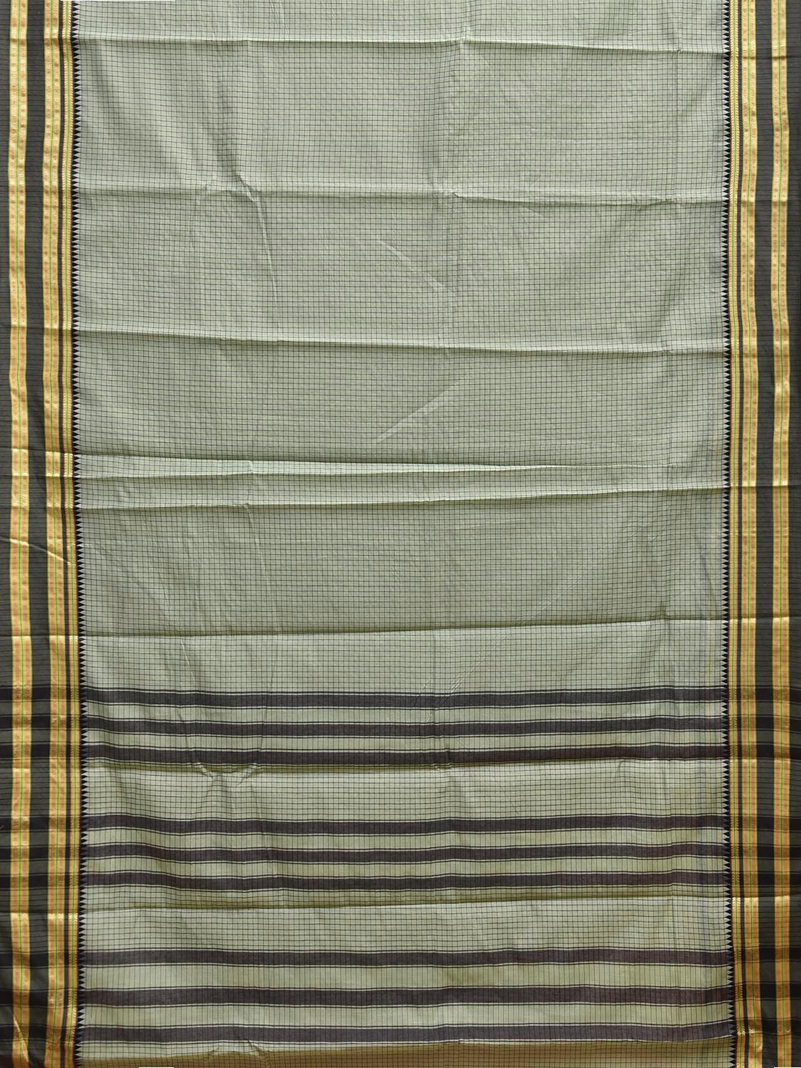 Sea Green and Black Bamboo Cotton Saree with Checks Design No Blouse bc1003