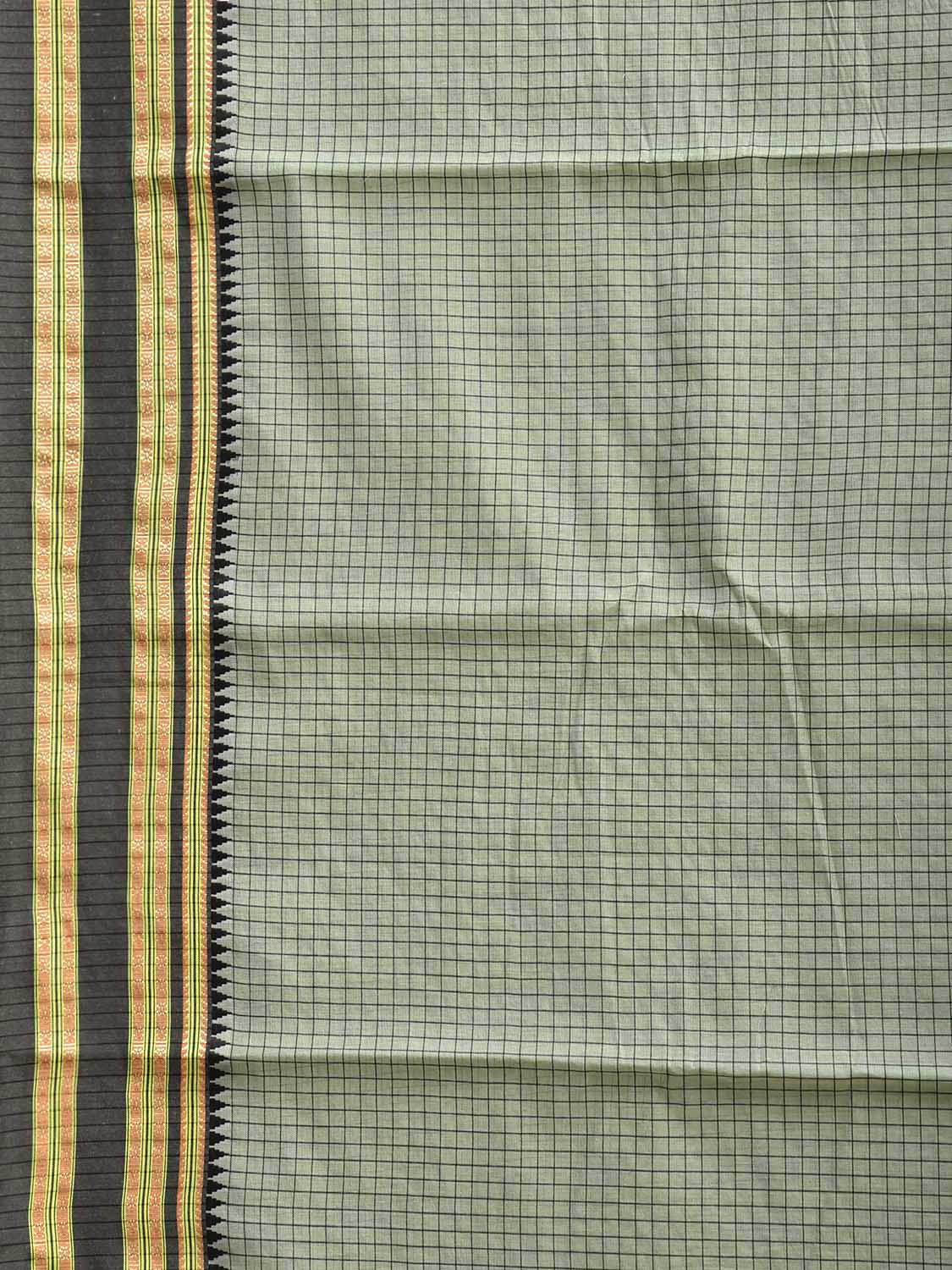 Sea Green and Black Bamboo Cotton Saree with Checks Design No Blouse bc1003
