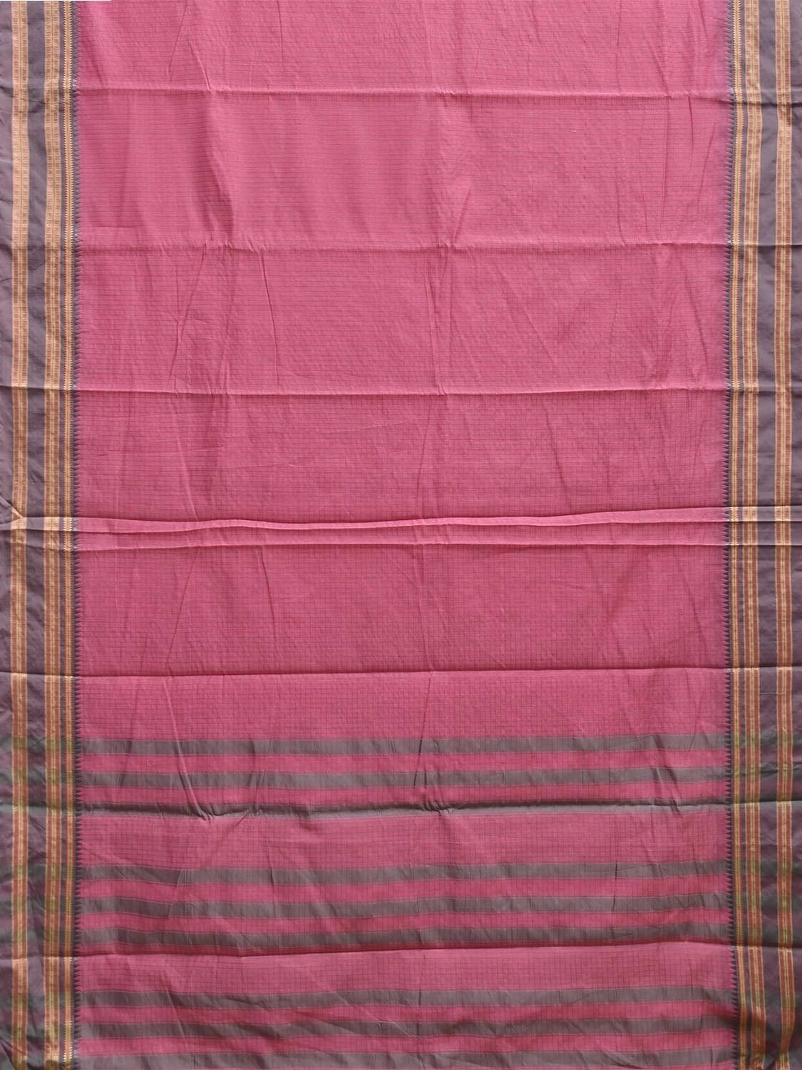 Pink and Grey Bamboo Cotton Saree with Checks Design No Blouse bc1004