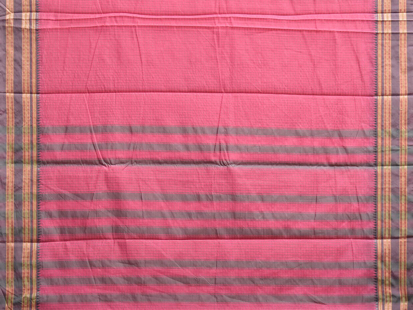 Pink and Grey Bamboo Cotton Saree with Checks Design No Blouse bc1004