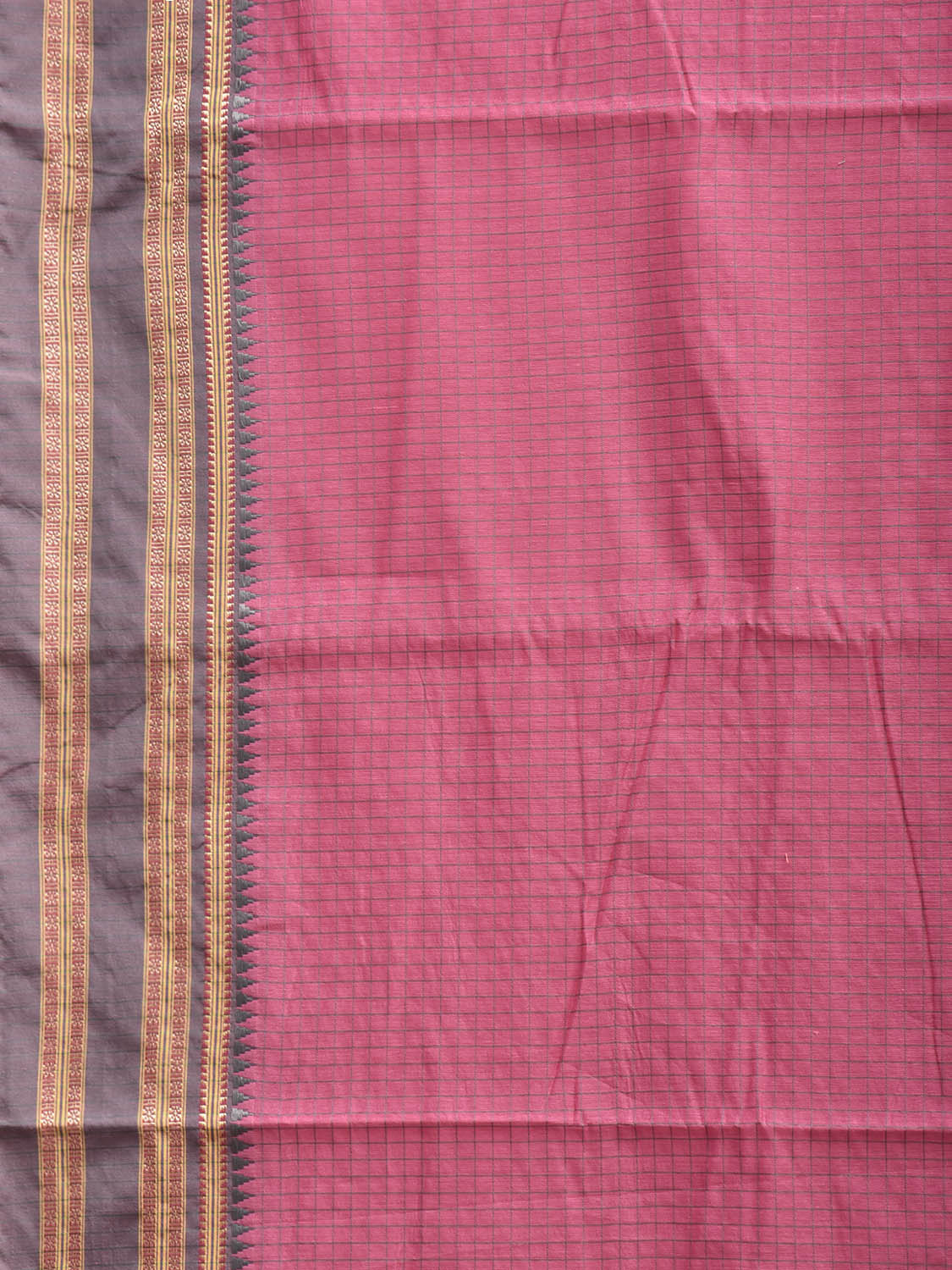 Pink and Grey Bamboo Cotton Saree with Checks Design No Blouse bc1004