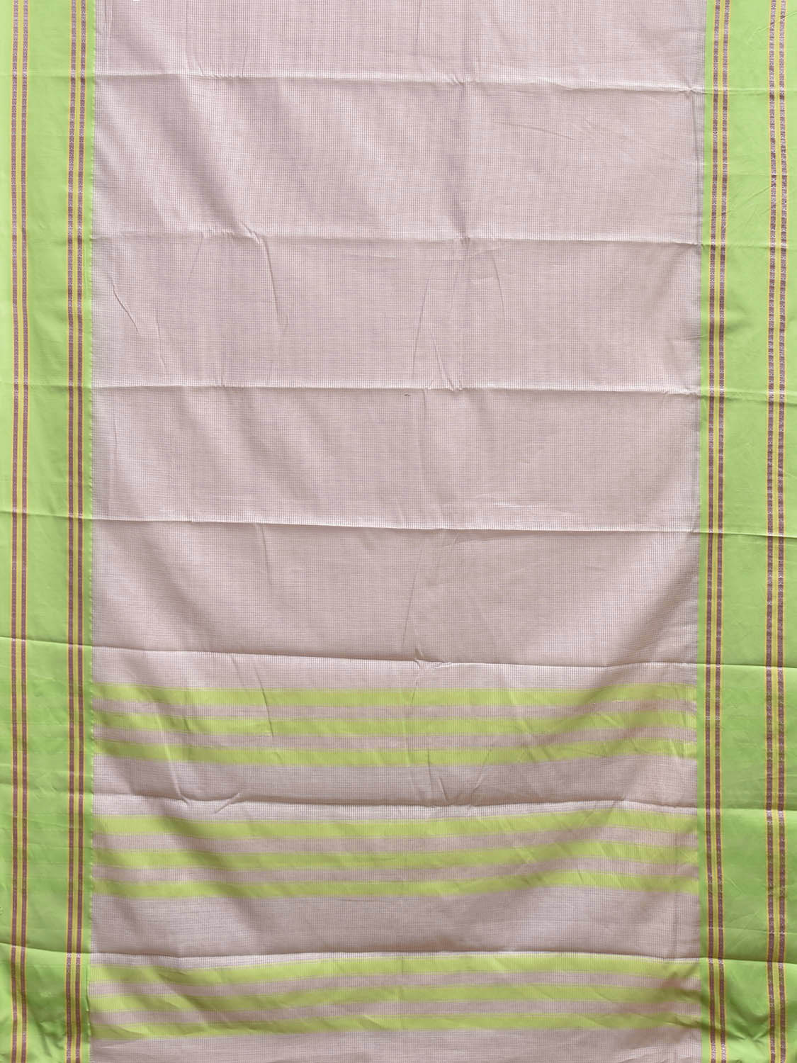 Cream and Neon Green Bamboo Cotton Saree with Small Checks Design No Blouse bc1007