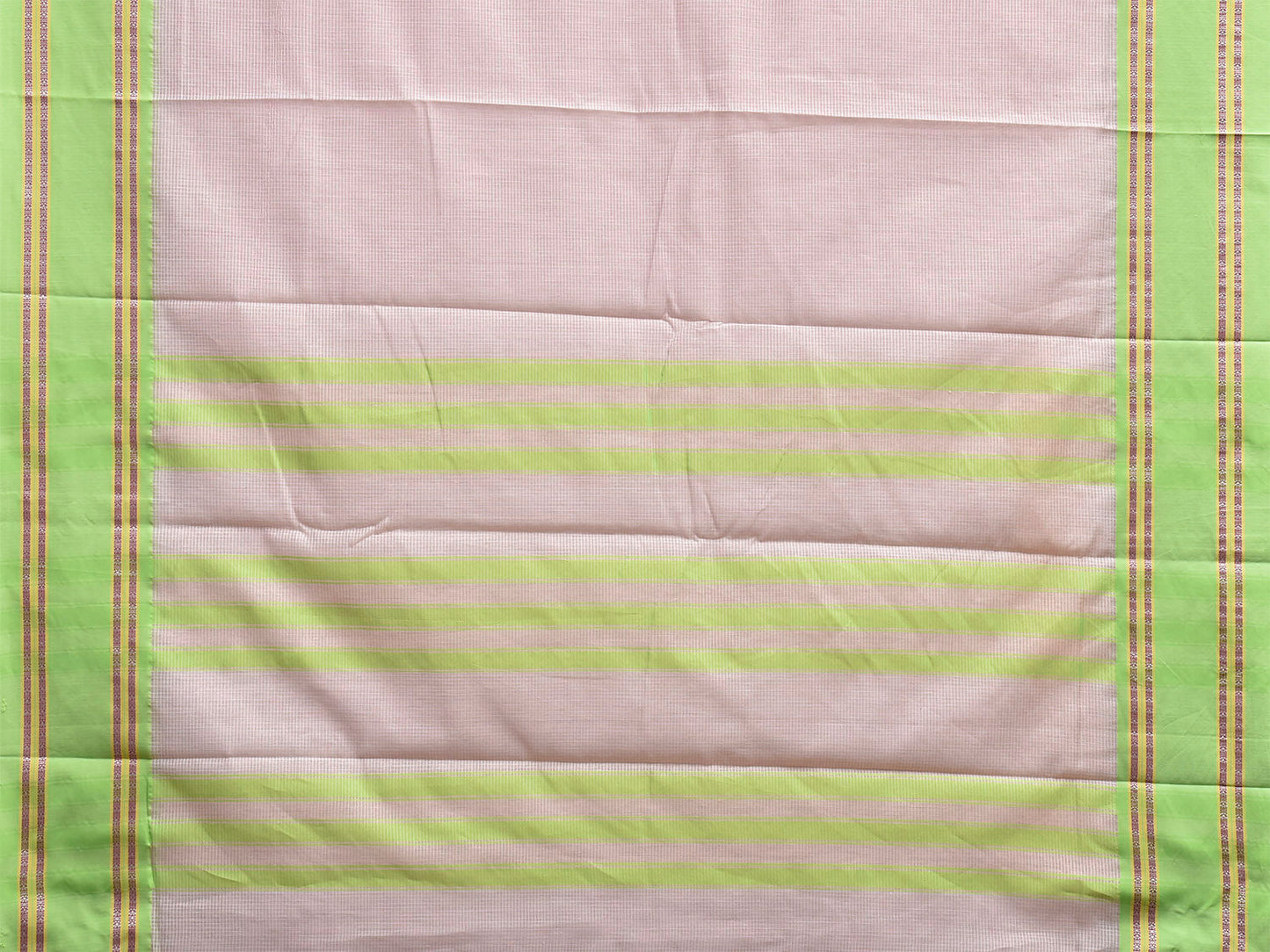 Cream and Neon Green Bamboo Cotton Saree with Small Checks Design No Blouse bc1007