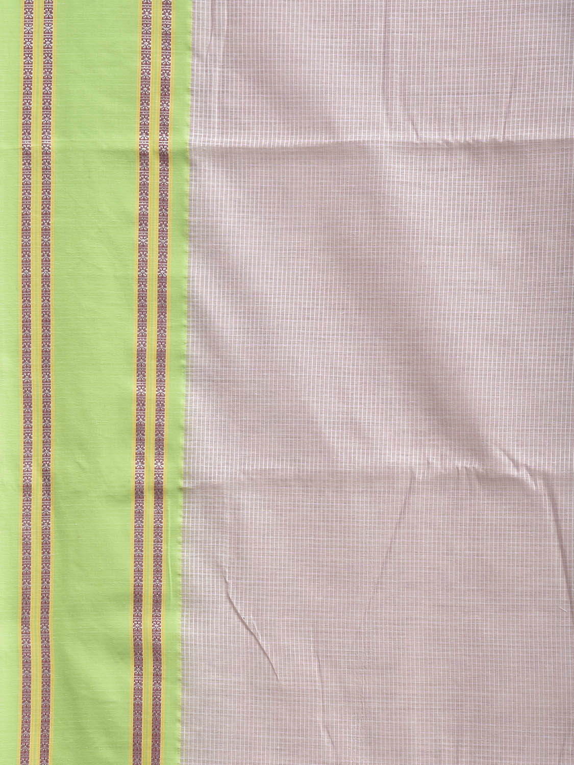 Cream and Neon Green Bamboo Cotton Saree with Small Checks Design No Blouse bc1007