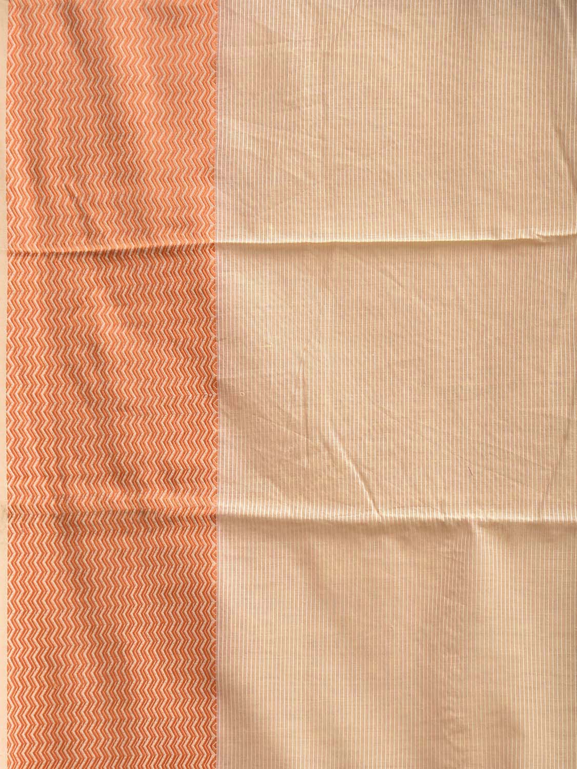 Cream and Orange Bamboo Cotton Saree with Strips Design No Blouse bc1008