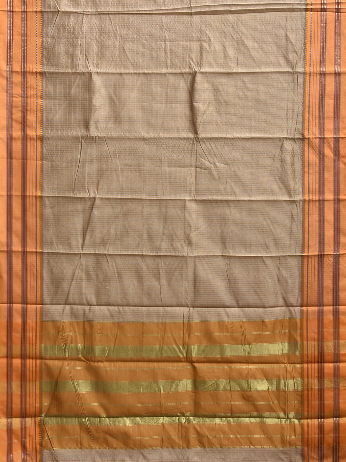 Grey and Mustard Bamboo Cotton Viscose Silk Saree with Checks Design No Blouse bc1012