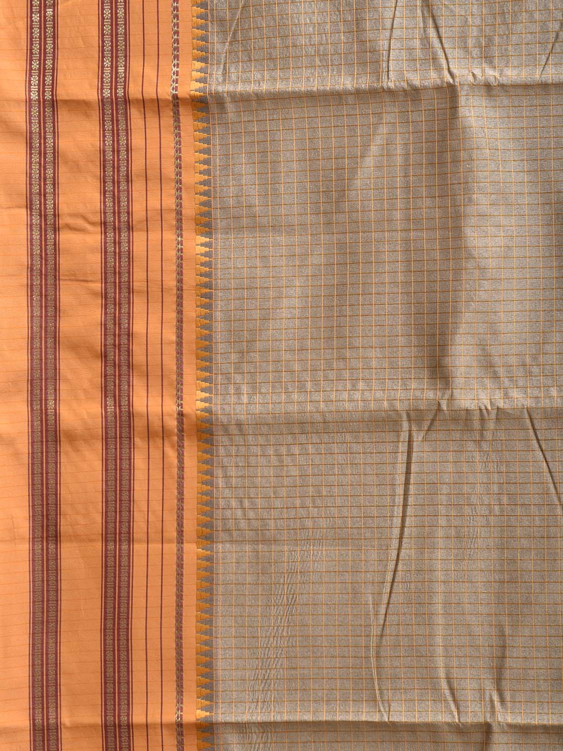 Grey and Mustard Bamboo Cotton Viscose Silk Saree with Checks Design No Blouse bc1012