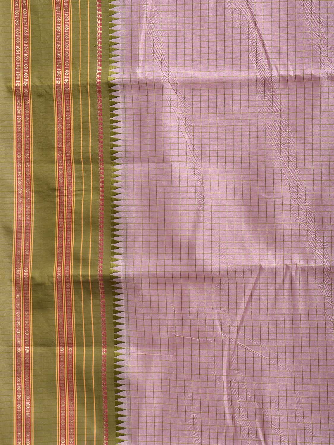Light Pink and Green Bamboo Cotton Viscose Silk Saree with Checks Design No Blouse bc1017
