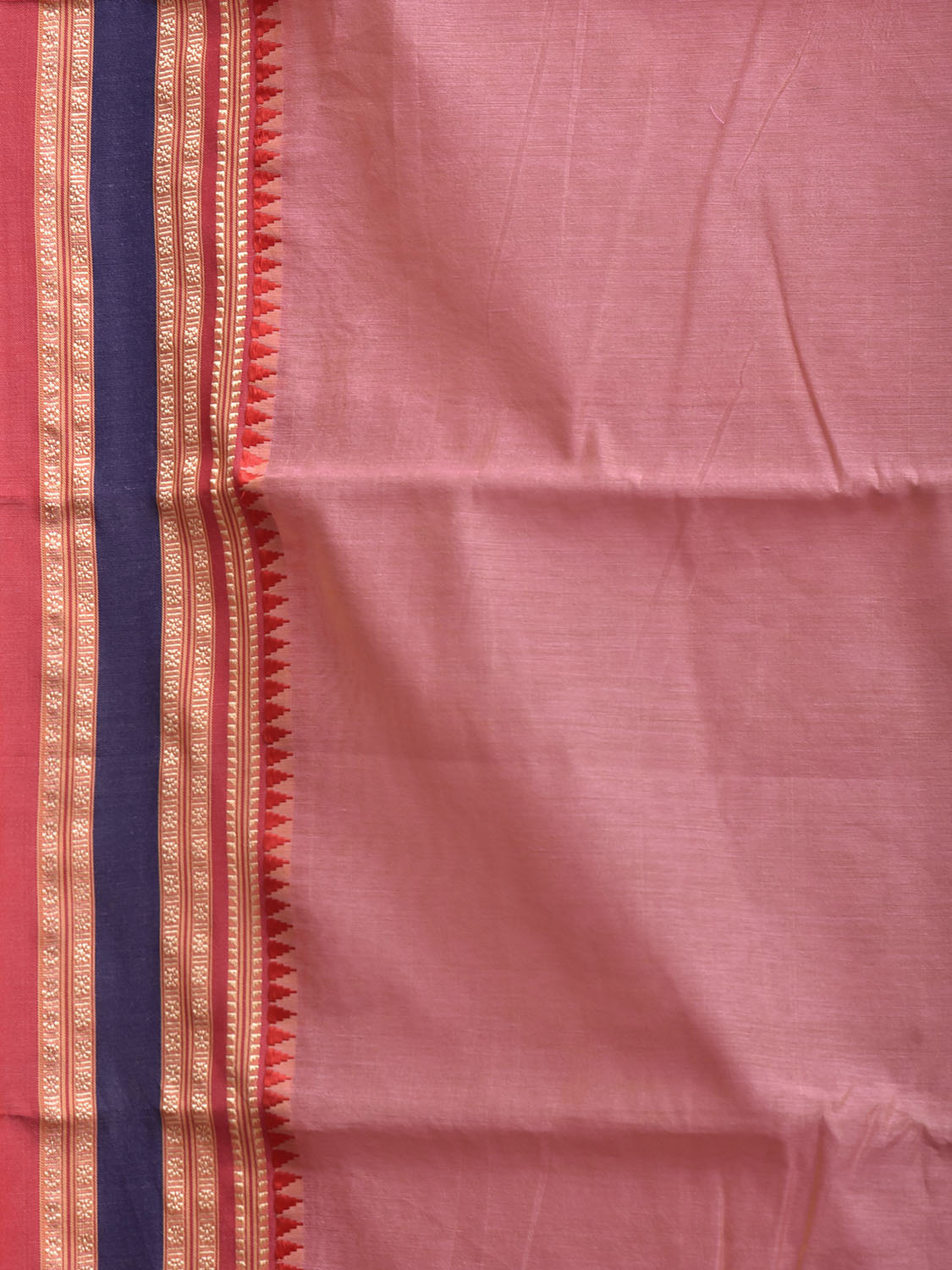 Baby Pink and Red Bamboo Cotton Plain Saree with Strips Pallu Design No Blouse bc1024