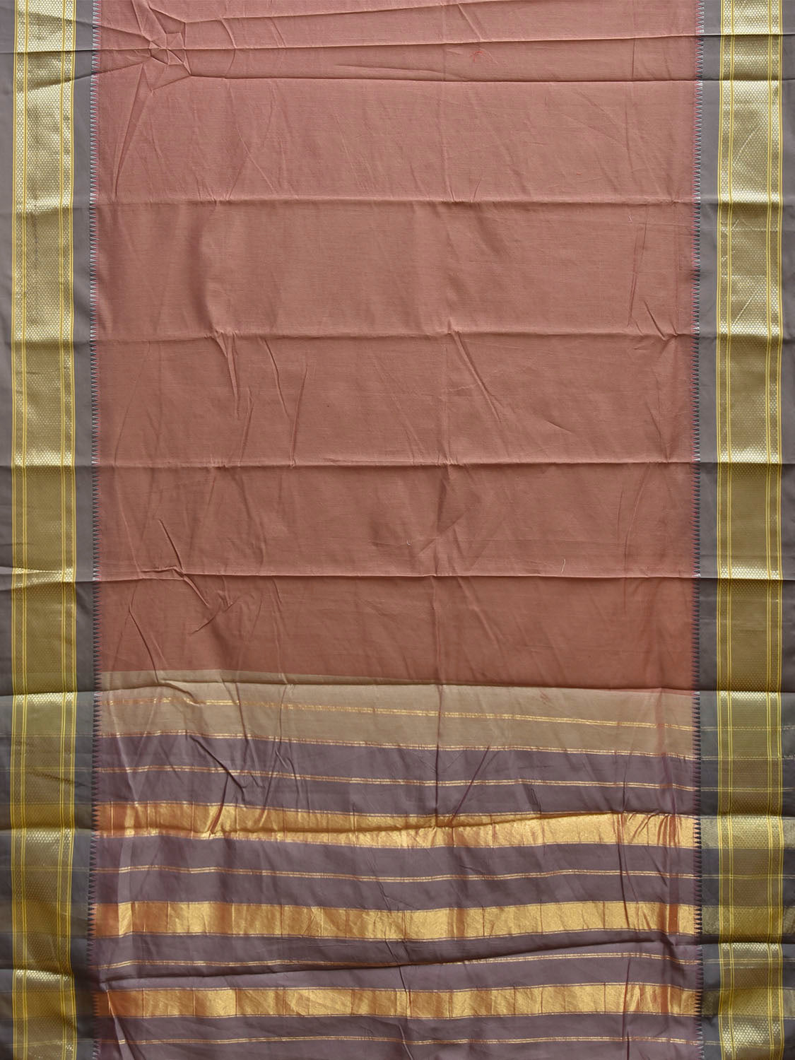 Light Brown and Grey Bamboo Cotton Plain Saree with Contrast Pallu Design No Blouse bc1025