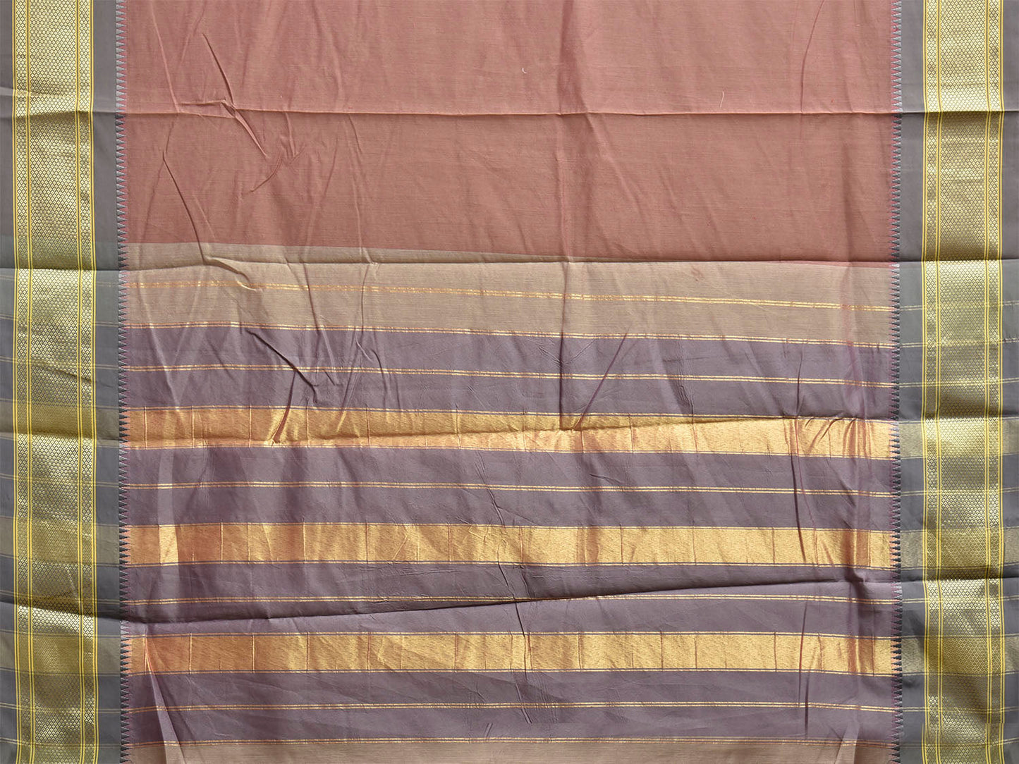 Light Brown and Grey Bamboo Cotton Plain Saree with Contrast Pallu Design No Blouse bc1025