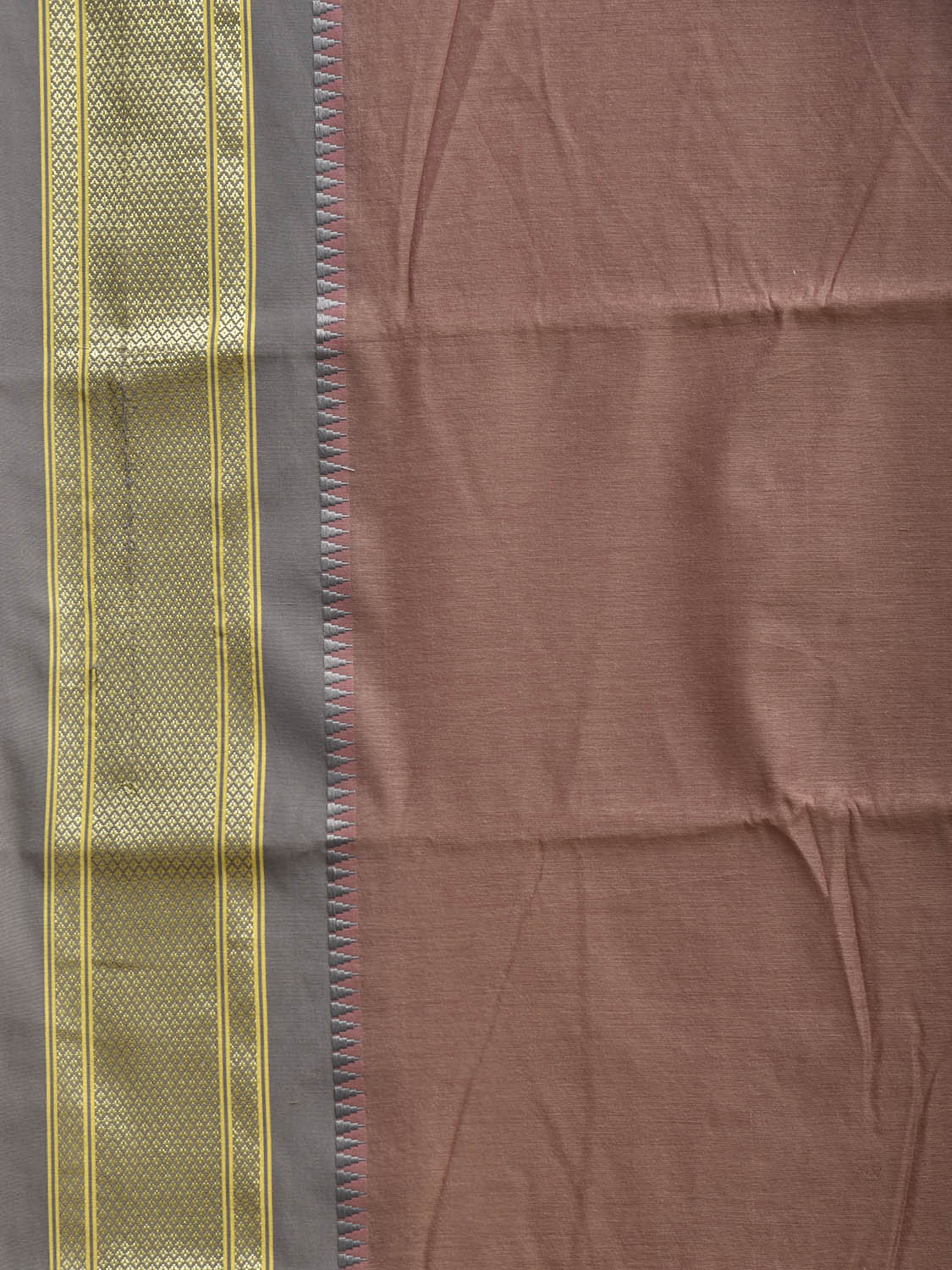 Light Brown and Grey Bamboo Cotton Plain Saree with Contrast Pallu Design No Blouse bc1025