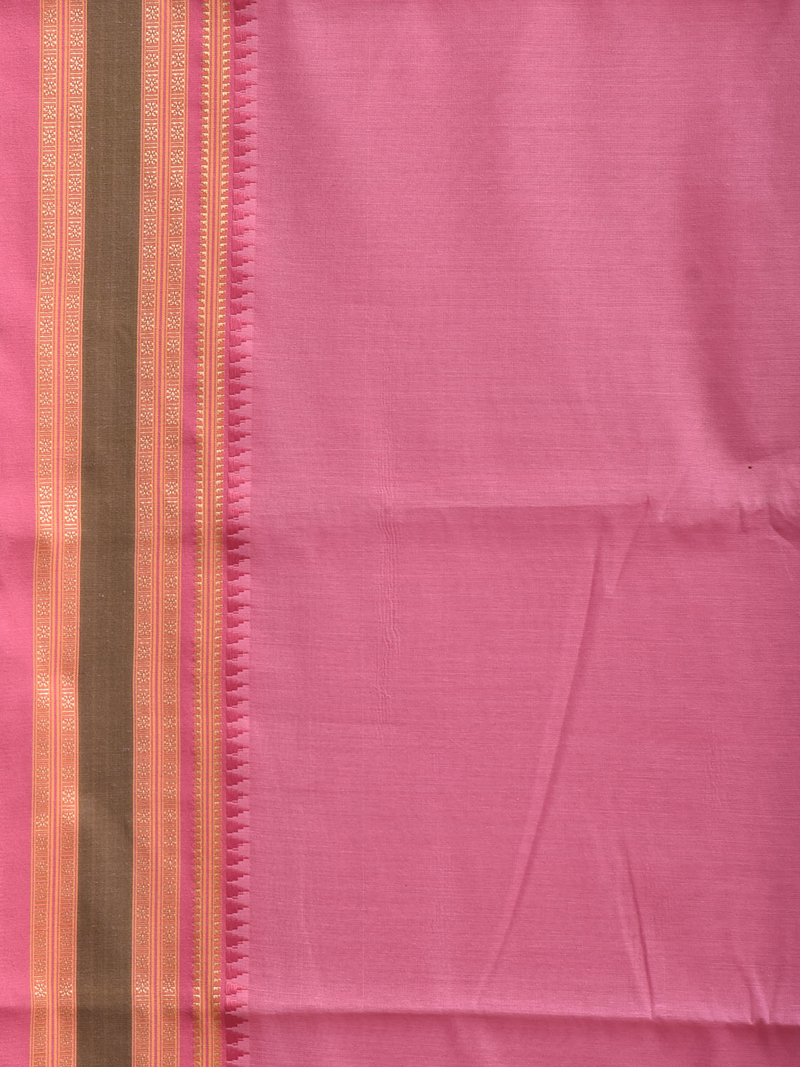 Pink and Green Bamboo Cotton Plain Saree with Strips Pallu Design No Blouse bc1027