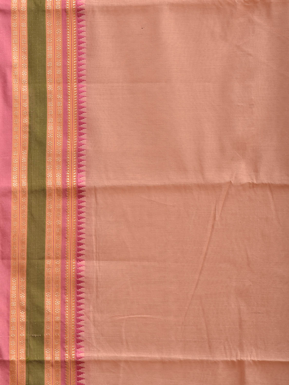 Light Peach and Pink Bamboo Cotton Plain Saree with Strips Pallu Design No Blouse bc1029