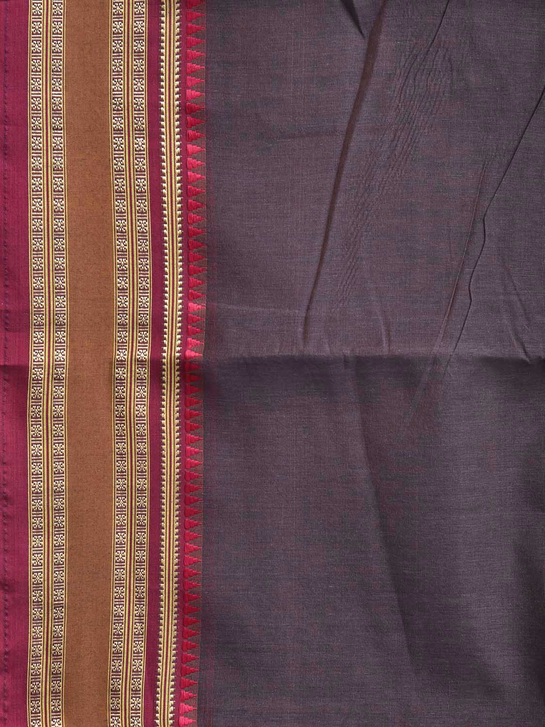 Dark Grey and Pink Bamboo Cotton Plain Saree with Strips Pallu Design No Blouse bc1031