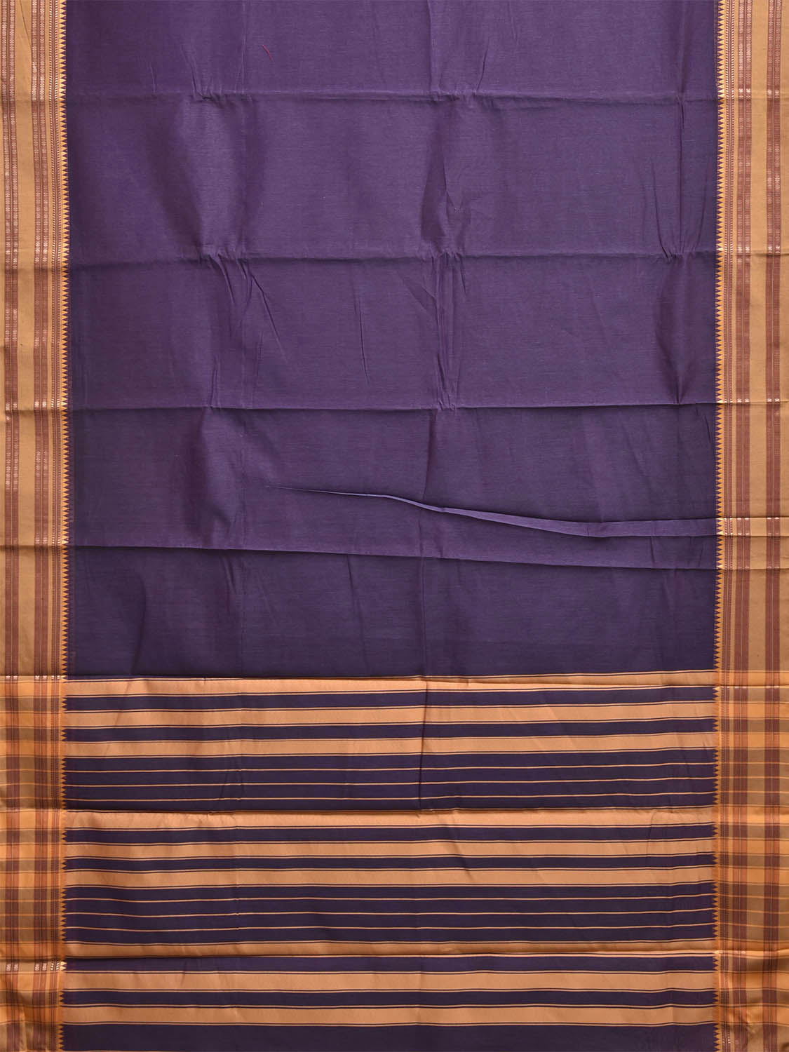 Indigo and Mustard Bamboo Cotton Plain Saree with Strips Pallu Design No Blouse bc1033