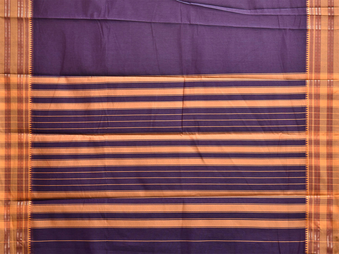 Indigo and Mustard Bamboo Cotton Plain Saree with Strips Pallu Design No Blouse bc1033