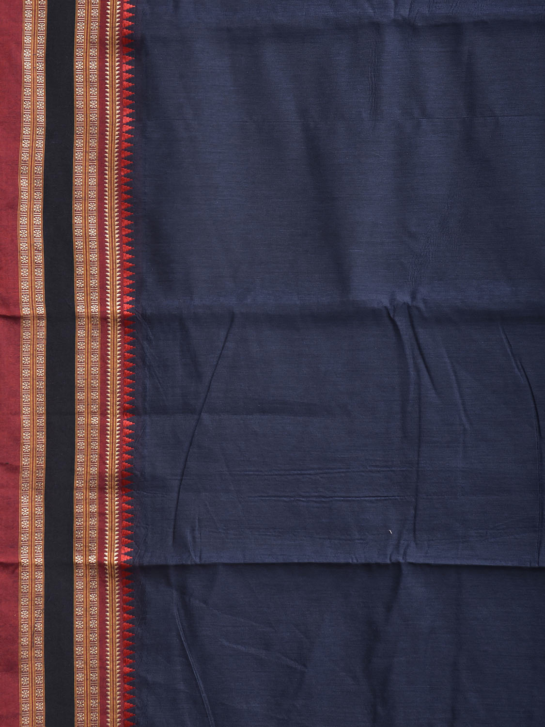 Navy and Red Bamboo Cotton Plain Saree with Strips Pallu Design No Blouse bc1035
