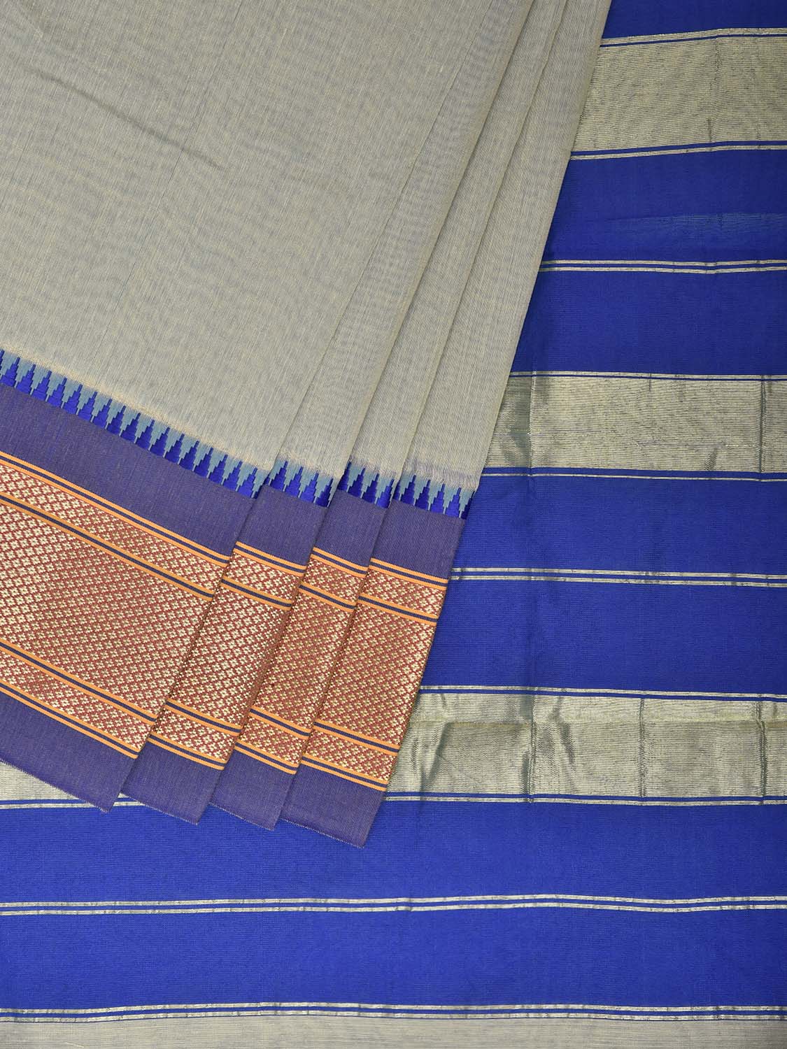 Sea Green and Blue Bamboo Cotton Plain Saree with Contrast Pallu Design No Blouse bc1040