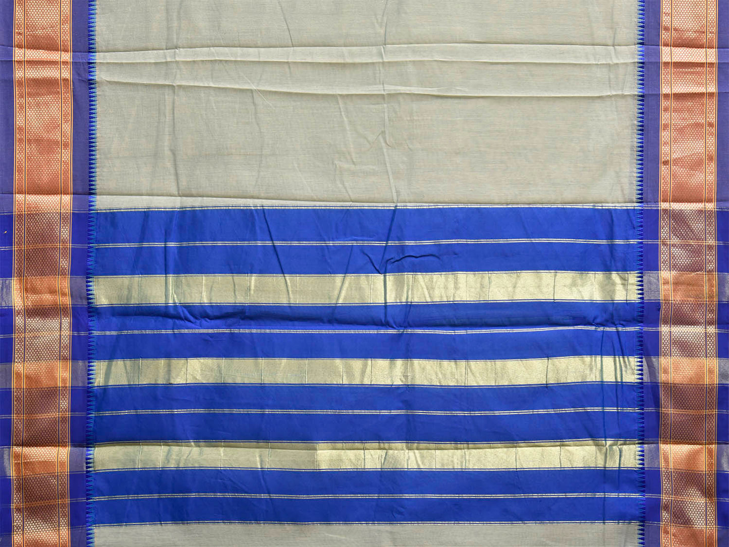 Sea Green and Blue Bamboo Cotton Plain Saree with Contrast Pallu Design No Blouse bc1040