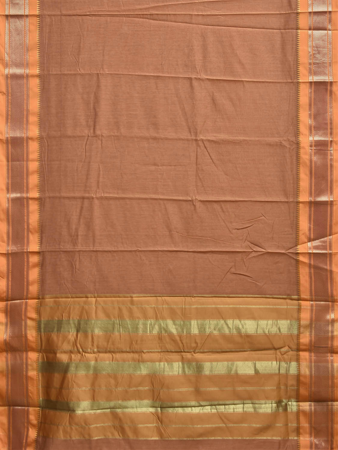 Fawn and Mustard Bamboo Cotton Plain Saree with Contrast Pallu Design No Blouse bc1041