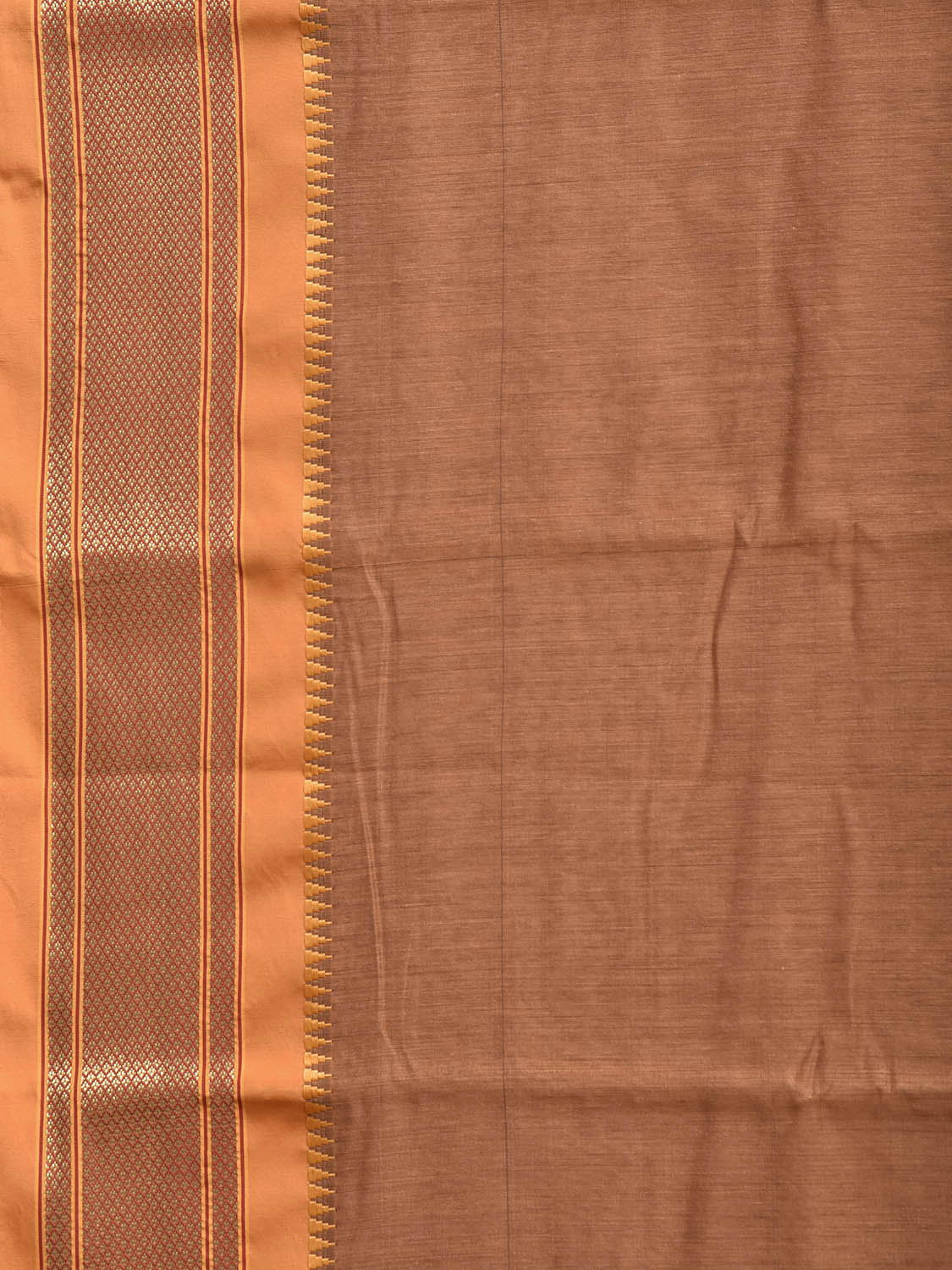Fawn and Mustard Bamboo Cotton Plain Saree with Contrast Pallu Design No Blouse bc1041