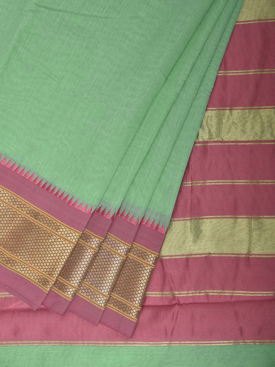 Light Green and Baby Pink Bamboo Cotton Plain Saree with Contrast Pallu Design No Blouse bc1042