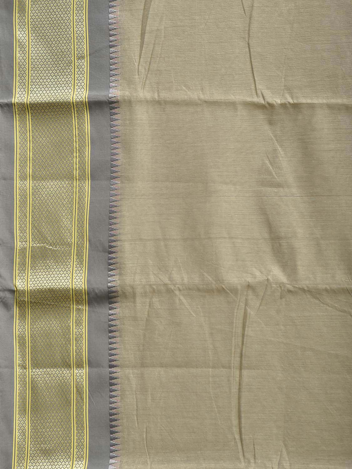 Light Olive and Grey Bamboo Cotton Plain Saree with Contrast Pallu Design No Blouse bc1043