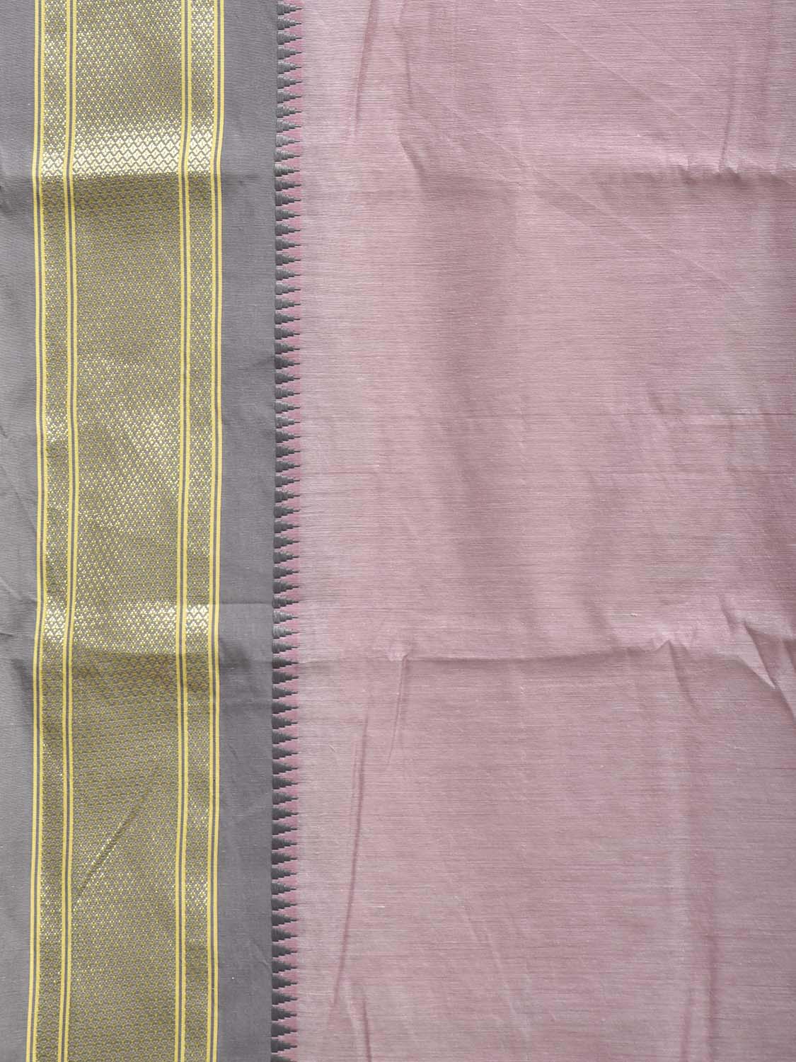 Light Pink and Grey Bamboo Cotton Plain Saree with Contrast Pallu Design No Blouse bc1044