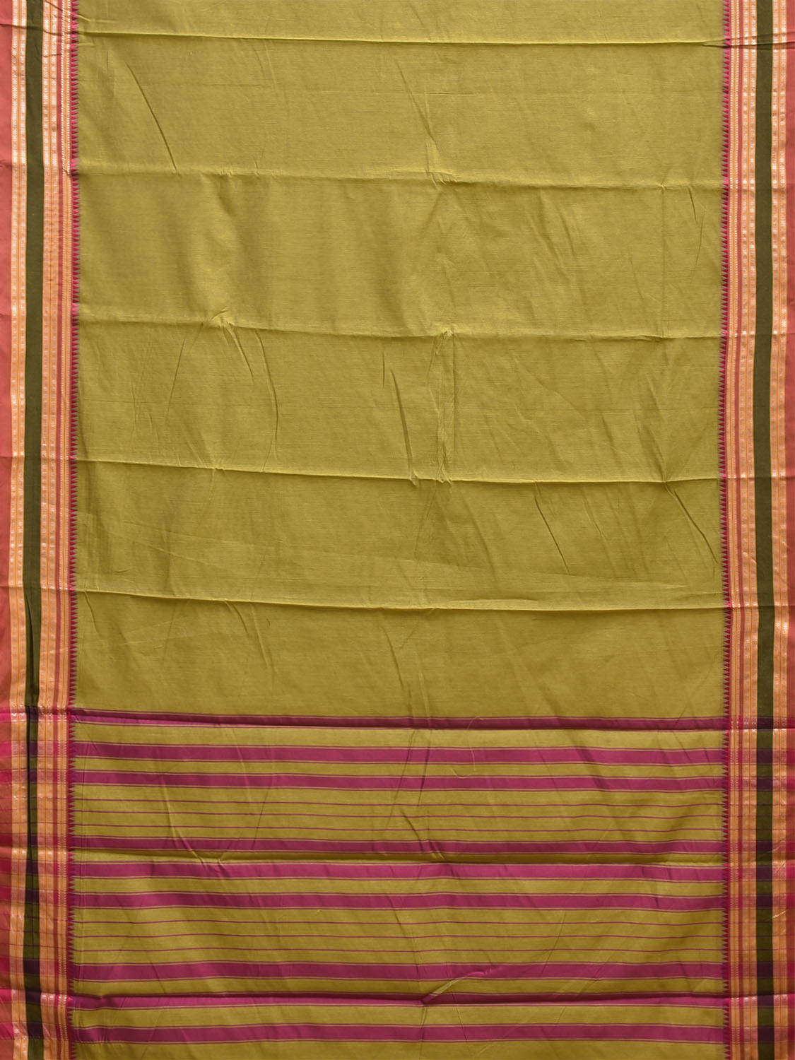 Light Green and Pink Bamboo Cotton Plain Saree with Strips Pallu Design No Blouse bc1050