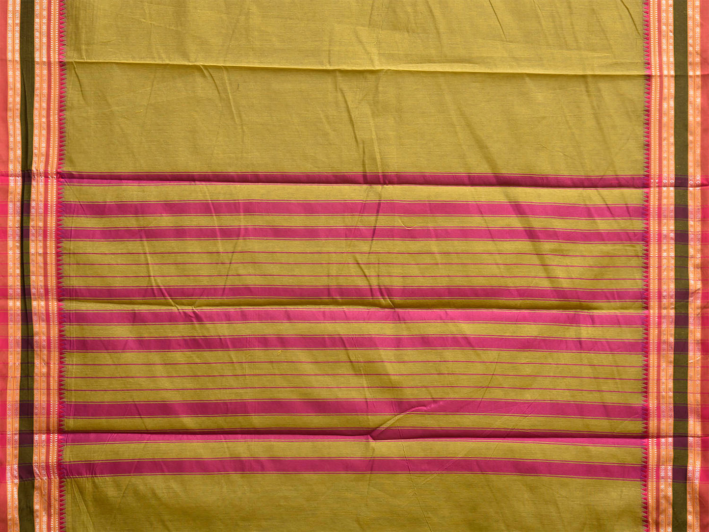 Light Green and Pink Bamboo Cotton Plain Saree with Strips Pallu Design No Blouse bc1050