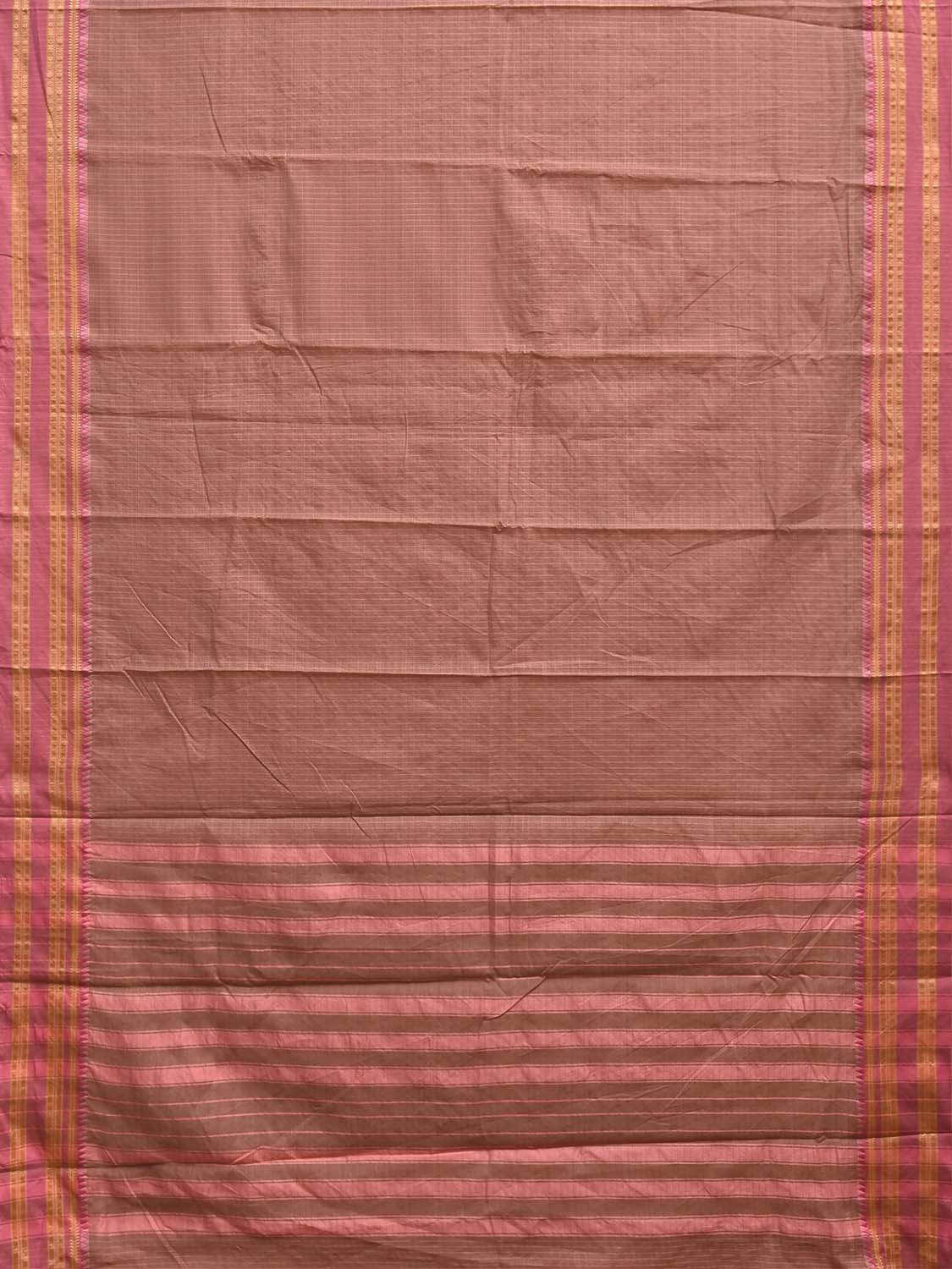 Fawn and Pink Bamboo Cotton Saree with Checks Design No Blouse bc1052
